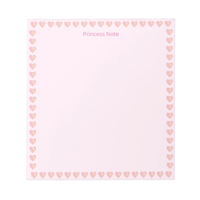 Princess Note & Rosa Hearts on Simple Anteckningsblock (Framsida)