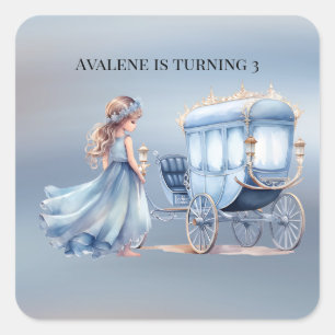 Princess och Carriage är på väg 3 Födelsedagsfeste Fyrkantigt Klistermärke