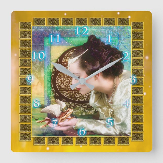 Princess och Frog Prince Fyrkantig Klocka (Framsida)