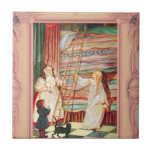 Princess och Pea Hans Andersen | Keramiska plattor Kakelplatta (Framsidan)