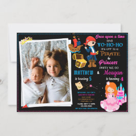 Princess och Pirat födelsedag inbjudan Två tema