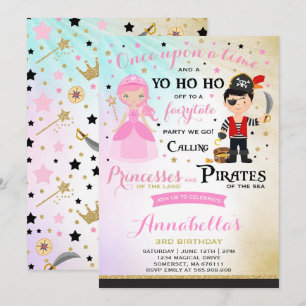 Princess och Pirat inbjudan till födelsedagen