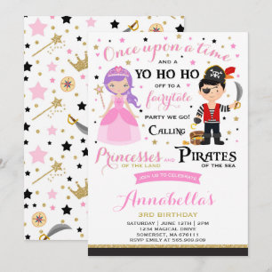 Princess och Pirat inbjudan till födelsedagen