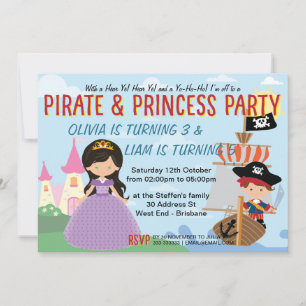 Princess och Pirat Inbjudningar