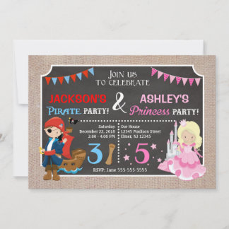 Princess och Pirat Joint BIrthday-inbjudan Inbjudningar