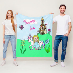 Princess och Unicorn Fairy Tale Personalied Fleecefilt