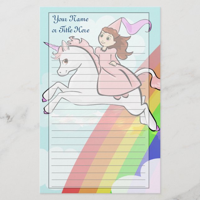 Princess och Unicorn Stationery Brevpapper (Framsida)