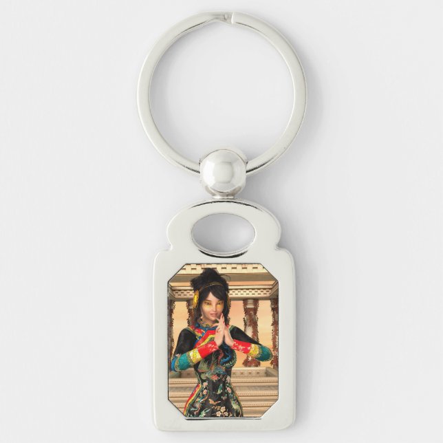 Princess of China Rektangulärt Silverfärgad Nyckelring (Framsidan)