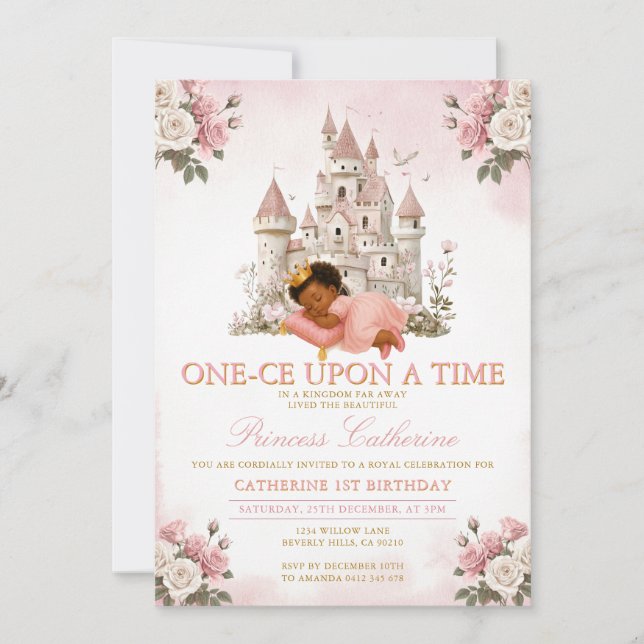 Princess ONE-CE Upon a time 1st birthday Castle Inbjudningar (Framsida)