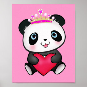 Princess Panda Poster Sweet Gift för Girls Bedroom