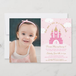 Princess Party Foto-inbjudningar | Rosa och Guld Inbjudningar