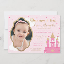 Princess Party Foto-inbjudningar | Rosa och Guld Inbjudningar