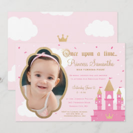 Princess Party Foto-inbjudningar | Rosa och Guld Inbjudningar