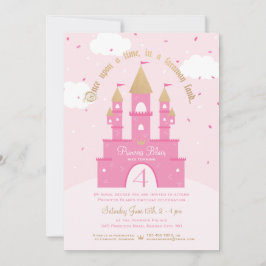 Princess Party-inbjudningar | Rosa & Guld Castle Inbjudningar
