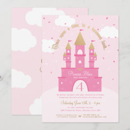 Princess Party-inbjudningar | Rosa & Guld Castle Inbjudningar