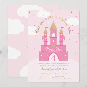 Princess Party-inbjudningar   Rosa & Guld Castle Inbjudningar
