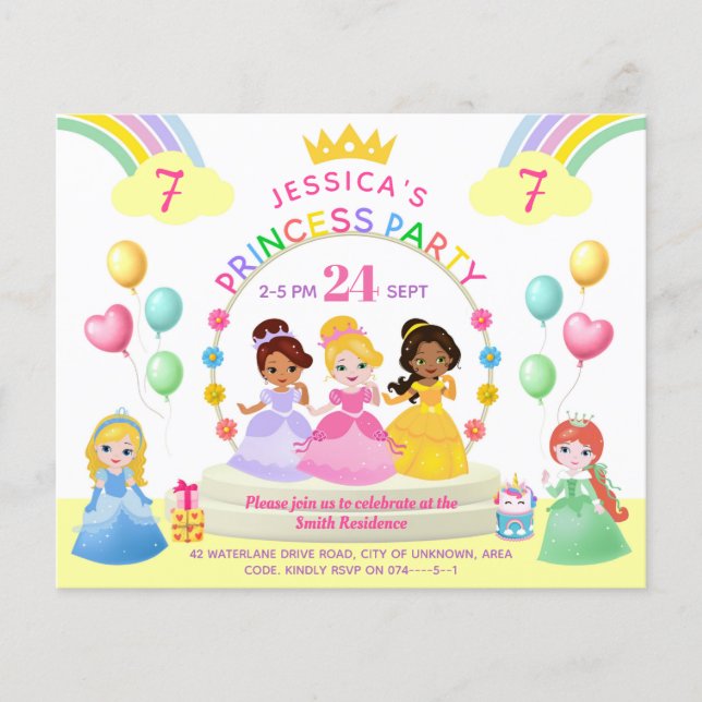 Princess Party Kid Birthday bjudande (Framsida)