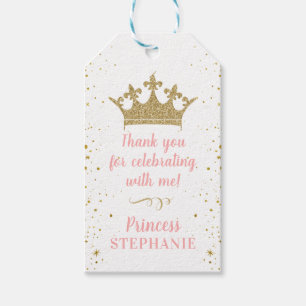 Princess Party Krona Rosa Guld Tack Favor Presentetikett
