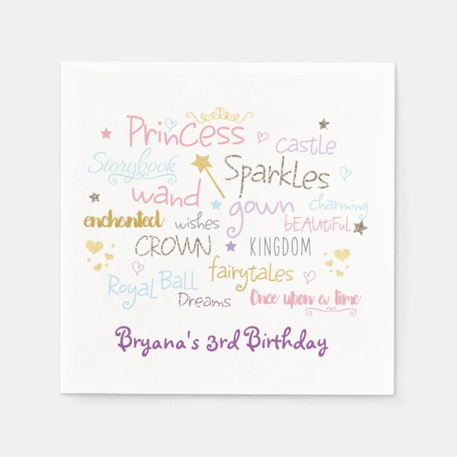 PRINCESS PARTY Ord Cute Birthday Napkins Pappersservett (Framsidan)