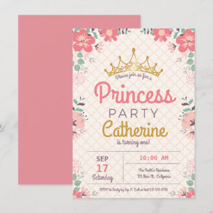 Princess Party på Blommigt Background. Inbjudningar