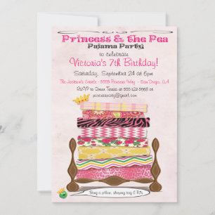 Princess & Pea Pajama-Födelsedagsfesten Inbjudningar