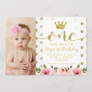 Princess Photo 1st Birthday Party bjudan Inbjudningar