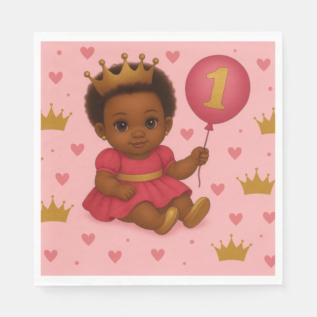 Princess Pink & Gold Baby Girl Birthday  Pappersservett (Framsidan)