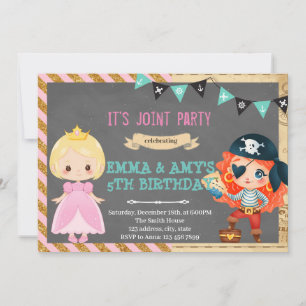 Princess pirat flickor joint party inbjudningar