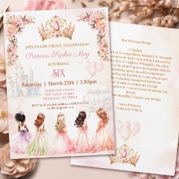 Princess Pledge Krona Rosa Blommigt Girl Birthday Inbjudningar
