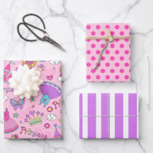Princess Polka dots & Rand Wrapping Papper Set