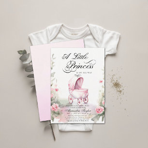 Princess Pram Ro Watercolor Flicka Shower Inbjudningar