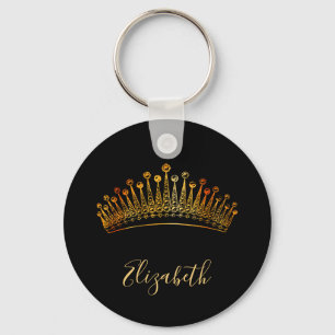 Princess Queen guld tiara krona black namn Nyckelring