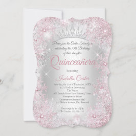 Princess Quinceanera 15:e  Rosa Party Silver Inbjudningar