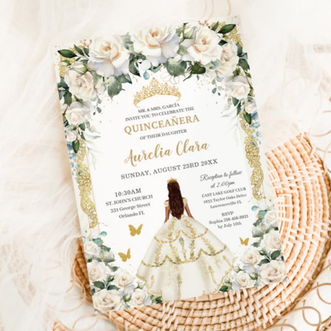 Princess Quinceañera Champagne Ivory Ro Dress Inbjudningar (Skapare uppladdad)