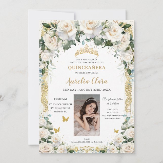 Princess Quinceañera Champagne Ivory Ro Photo Inbjudningar (Framsida)