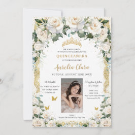 Princess Quinceañera Champagne Ivory Ro Photo Inbjudningar