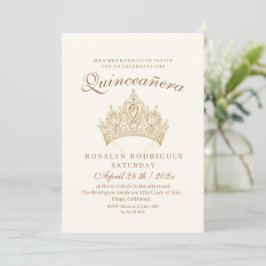 Princess Quinceañera Elegant Guld Krona Beige Inbjudningar