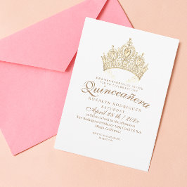 Princess Quinceañera Elegant White Guld Krona Inbjudningar