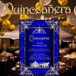 Princess Quinceanera Elite Royal Blue Guld Gnistra Inbjudningar