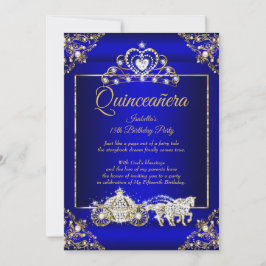Princess Quinceanera Elite Royal Blue Guld Inbjudningar
