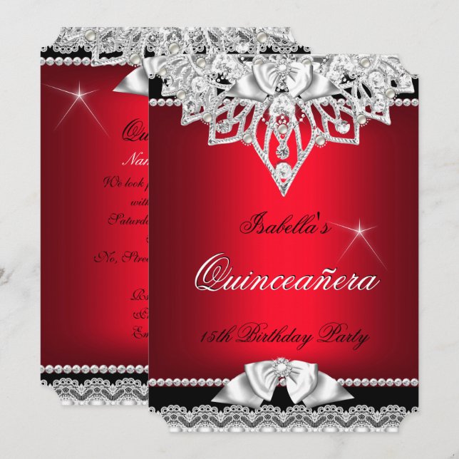 Princess Quinceanera Girl Red Black 15:e Inbjudningar (Fram/baksida)