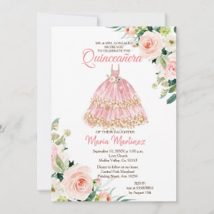 Princess Quinceanera i Mexikanska Blommigt Guld Inbjudningar