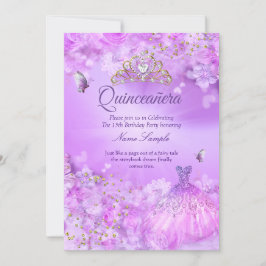 Princess Quinceanera lila rosa blommigt dress Inbjudningar