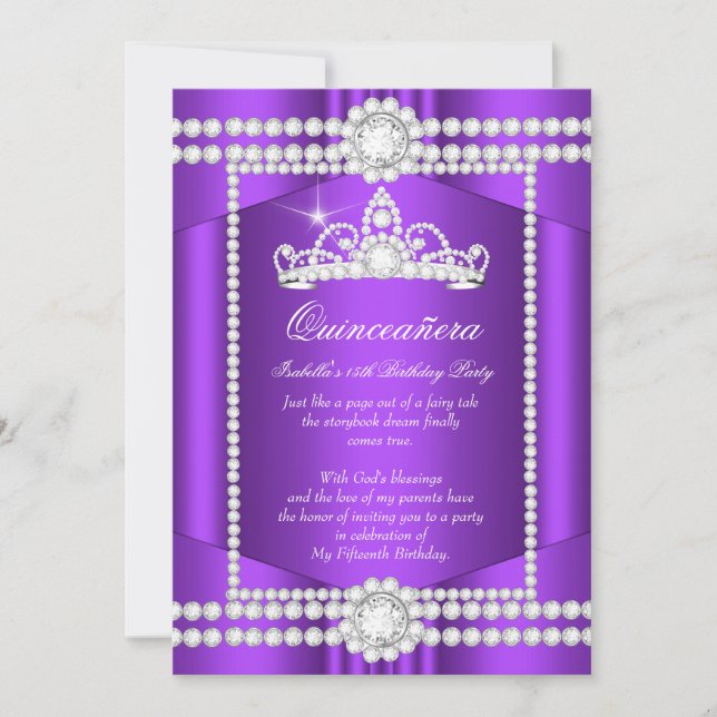 Princess Quinceanera Lila White Diamond Tiara Inbjudningar (Framsida)