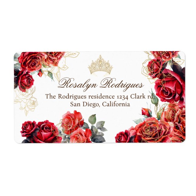 Princess Quinceanera - Röd ros Birthday Fraktsedel (Framsidan)