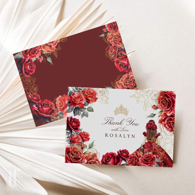 Princess Quinceanera - Röd ros Birthday Tack Kort (Skapare uppladdad)
