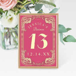 Princess Quinceanera Rosa Bordsnummer