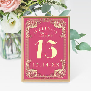 Princess Quinceanera Rosa Bordsnummer