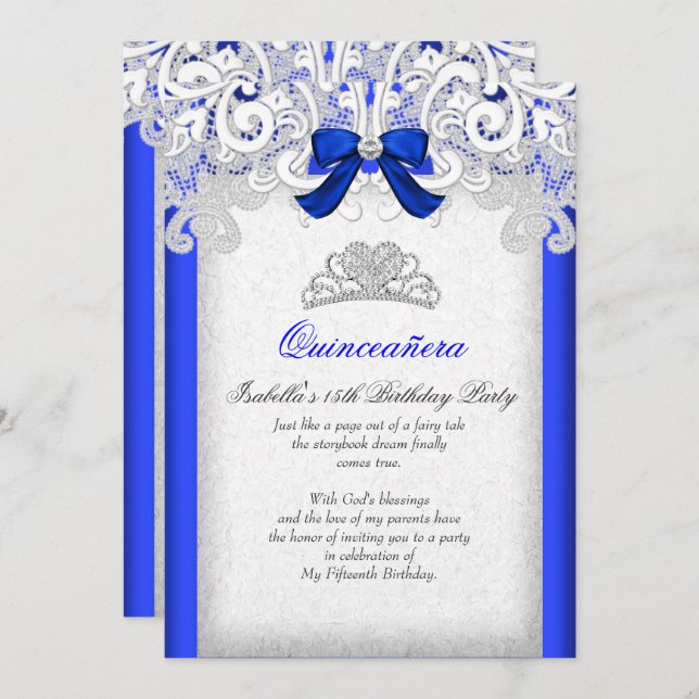 Princess Quinceanera Royal Blue 15:e födelsedagen Inbjudningar (Fram/baksida)