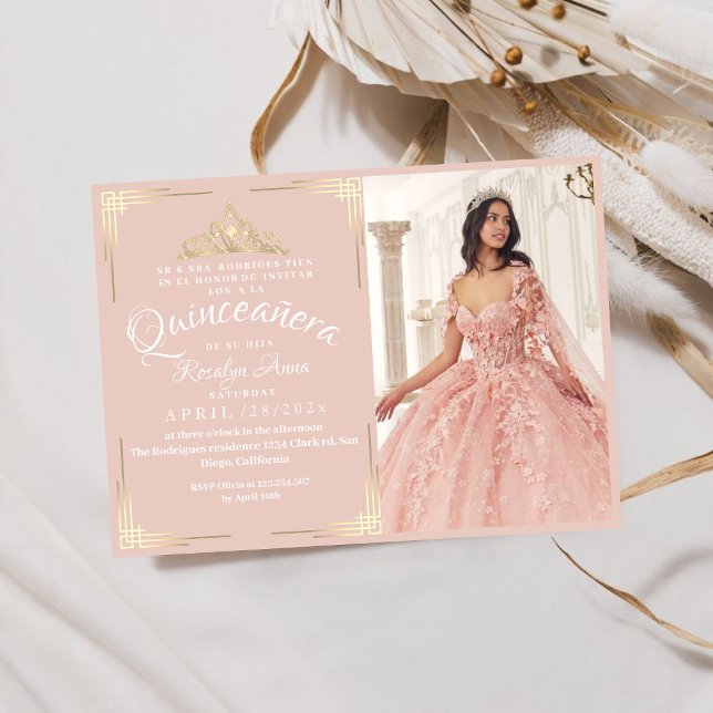 Princess Quinceañera Spain Rosa ros Photo 15:e Inbjudningar (Skapare uppladdad)